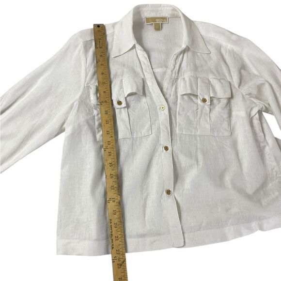 Women's White Michael Kors Button-Up Top blouse w/roll up sleeves - Picture 6 of 9